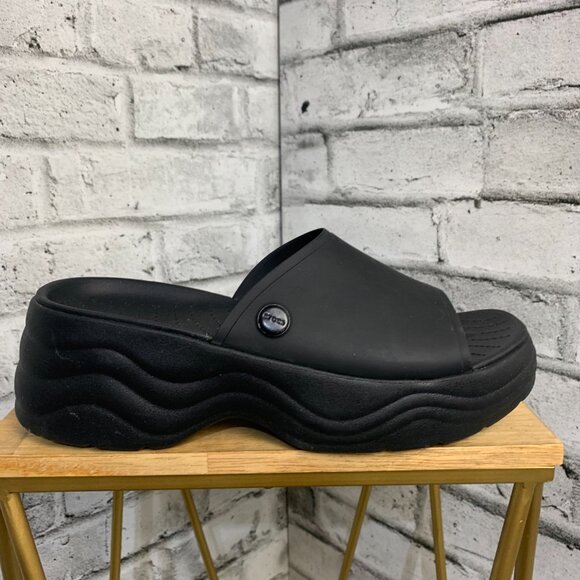 Crocs Skyline Platform Slide Sandals Women's 9 Black Chunky Heel Slip On Shoes - Picture 4 of 13